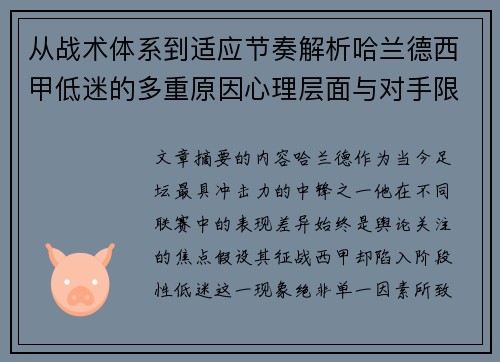 从战术体系到适应节奏解析哈兰德西甲低迷的多重原因心理层面与对手限制